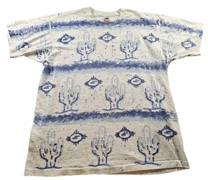 Vintage Fruit of the Loom Hemd Herren XL weiß blau Kaktus Southwest AOP 90s - Bild 1 von 9