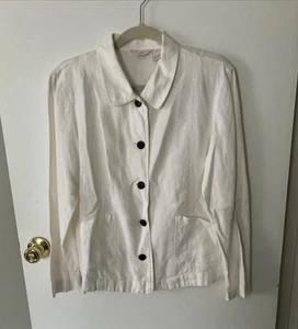 J Jill Women’s 100% Linen Lightweight Button Jacket Size Medium White - Picture 1 of 7