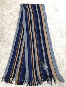 Nueva Bufanda Fraas a Rayas con Flecos Lana Virgen Tejida 10x62 Gris Tostado Azul Marino Real - Imagen 1 de 6