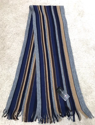 Nueva Bufanda Fraas a Rayas con Flecos Lana Virgen Tejida 10x62 Gris Tostado Azul Marino Real Foto 1 de 4