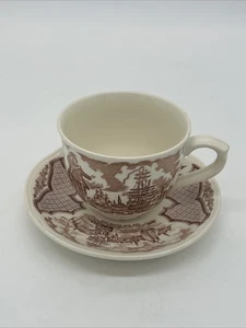 Fair Winds Alfred Meakin Staffordshire England Brown Cup And Saucer • NY Harbor - Picture 1 of 17