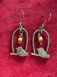 Adorable Hand Crafted Brass Birdcage Pierced Hook Earrings - Picture 1 of 4
