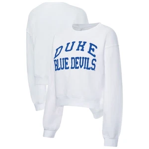 Women's ZooZatz White Duke Blue Devils Chenille Cropped Sweatshirt - Picture 1 of 4