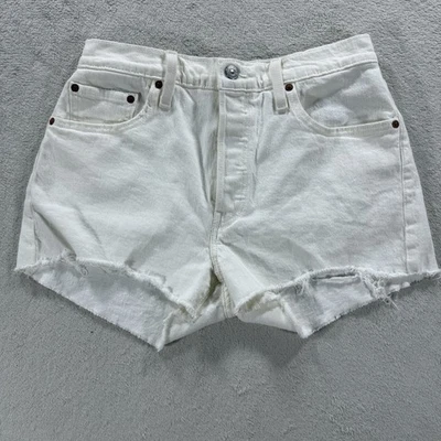 Levis 501 Shorts Womens 29 White Cut Off Denim Jeans Button Fly Classic - Image 1 of 4
