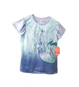 WONDER NATION Girls Plus Sz XL 14 16 Top Blue Mermaid Tee T Shirt Pullover - Picture 1 of 8
