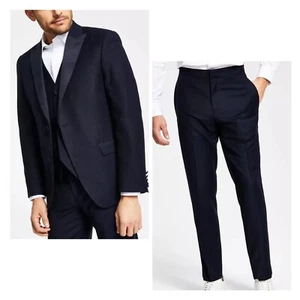 Alfani Mens Slim Fit Tuxedo Set Jacket Diamond Grid Navy Blue 46L Pants 33/32 - Picture 1 of 12