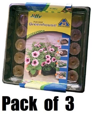 (3) Bandeja y cúpula Jiffy J425 25 unidades Jiffy 7 todo en una semilla de inicio Green House Foto 1 de 4
