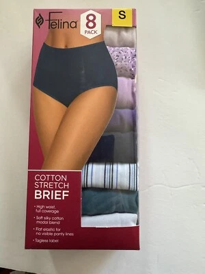Calzoncillos Felina de corte alto de cobertura completa para damas, paquete de 8 de algodón elástico, multicolor S Foto 1 de 3