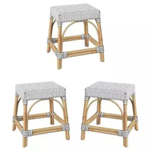 Home Square 18" Rattan Rectangular Dining Stool in Gray & White - Set of 3 - Picture 1 of 6