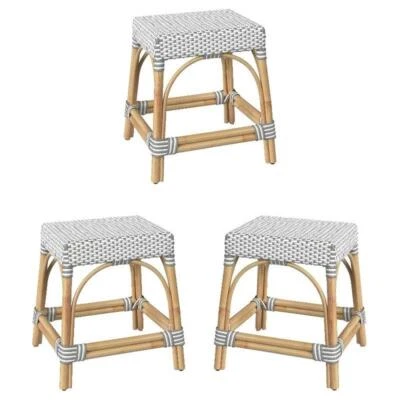 Home Square 18" Rattan Rectangular Dining Stool in Gray & White - Set of 3 - Image 1 of 4