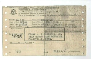  1935 Connecticut DMV PASSENGER CAR REGISTRATION  Auto Ephemera 1930 Roosevelt!  - Picture 1 of 2
