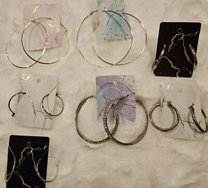 Set 7 verschiedene mittelgroße & große Metall Creolen Mode Ohrringe (lesen) - Bild 1 von 8