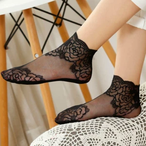 5pcs/set Lady Lace Mesh Socks Ankle Summer Sheer Splice Floral Non-slip Footsie - Picture 1 of 19