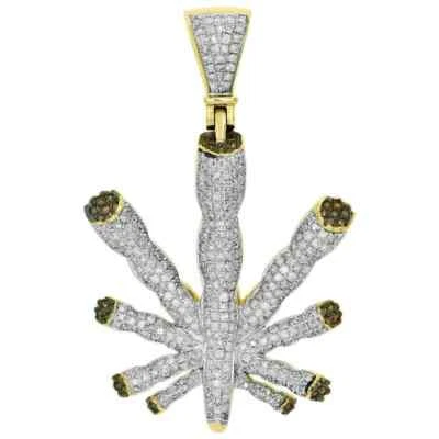 14K Yellow Gold FN White & Red Diamond Marijuana Leaf 1.90 Weed Charm 1.66 CT - Image 1 of 4