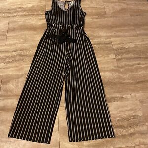 Women’s Wrapper Tie Waist Jumpsuit  Black Stripes  Jumper Sleeveless Size M