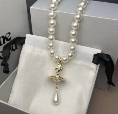 Vivienne Westwood золотистый унисекс бисером один ряд жемчуг падение колье ожерелье. - Изображение 1 из 4