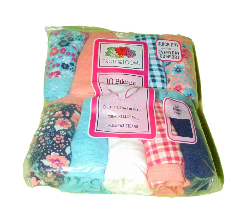 10 Pair Fruit of The Loom Cotton Girls Bikini Underwear Sz 14 Tag )