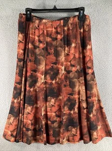 Allison Daley Skirt 14 Petite Brown Print Lined Pull On A Line Gored Stretch - Picture 1 of 10