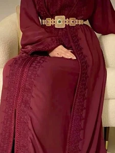 Custom-Made Moroccan Burgundy Kaftan,Elegant Handmade Caftan, Nikah Dress Abaya - Picture 1 of 11