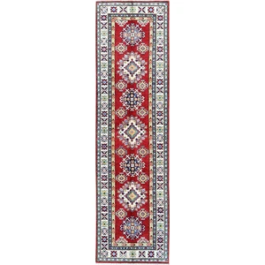 2'8"x9'6" Red Kazak with Geometric Design Hand Knotted Soft Wool Runner Rug R463 - Picture 1 of 7
