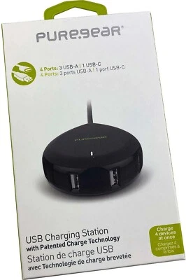 PureGear USB CHARGING STATION with 4 Ports (3 USB-A & 1 USB-C Port) 9.3Amp/46.5W - Image 1 of 3