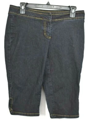 Bisou Bisou Womens Dark Hook & Button Front Zip Fly Cotton Stretch Capris Sz 4 - Image 1 of 4