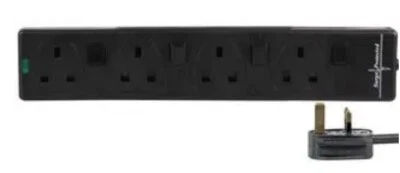4 Gang Switched Surge Protected Extension Lead, 3m, Black -  PELB1932 - Image 1 of 2
