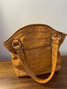 Italy Michael Rome Croc Embossed Leather Large Shoulder Bag Purse Honey - Orange - Picture 1 of 12
