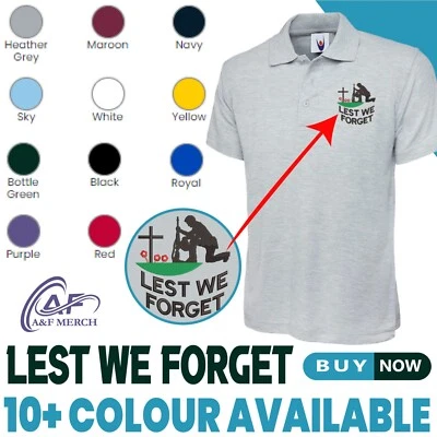 Lest We Forget Embroidered Polo shirt Poppy Flower British Military Soldier Top - Image 1 of 4