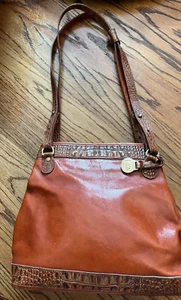 Vintage BRAHMIN Caramel Brown Leather Satchel Double Handled Sholder Bag - Picture 1 of 5