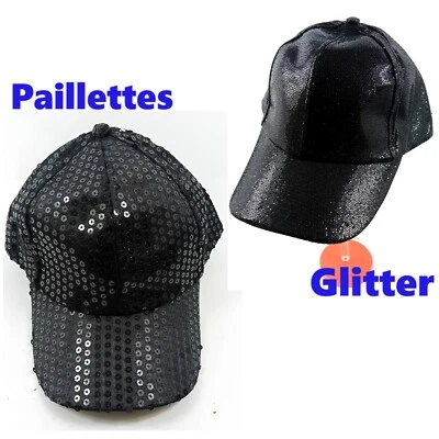 Berretto Da Baseball Cappello Hip-Hop Regolabile Glitter Paillettes Unisex Nero - Immagine 1 di 4