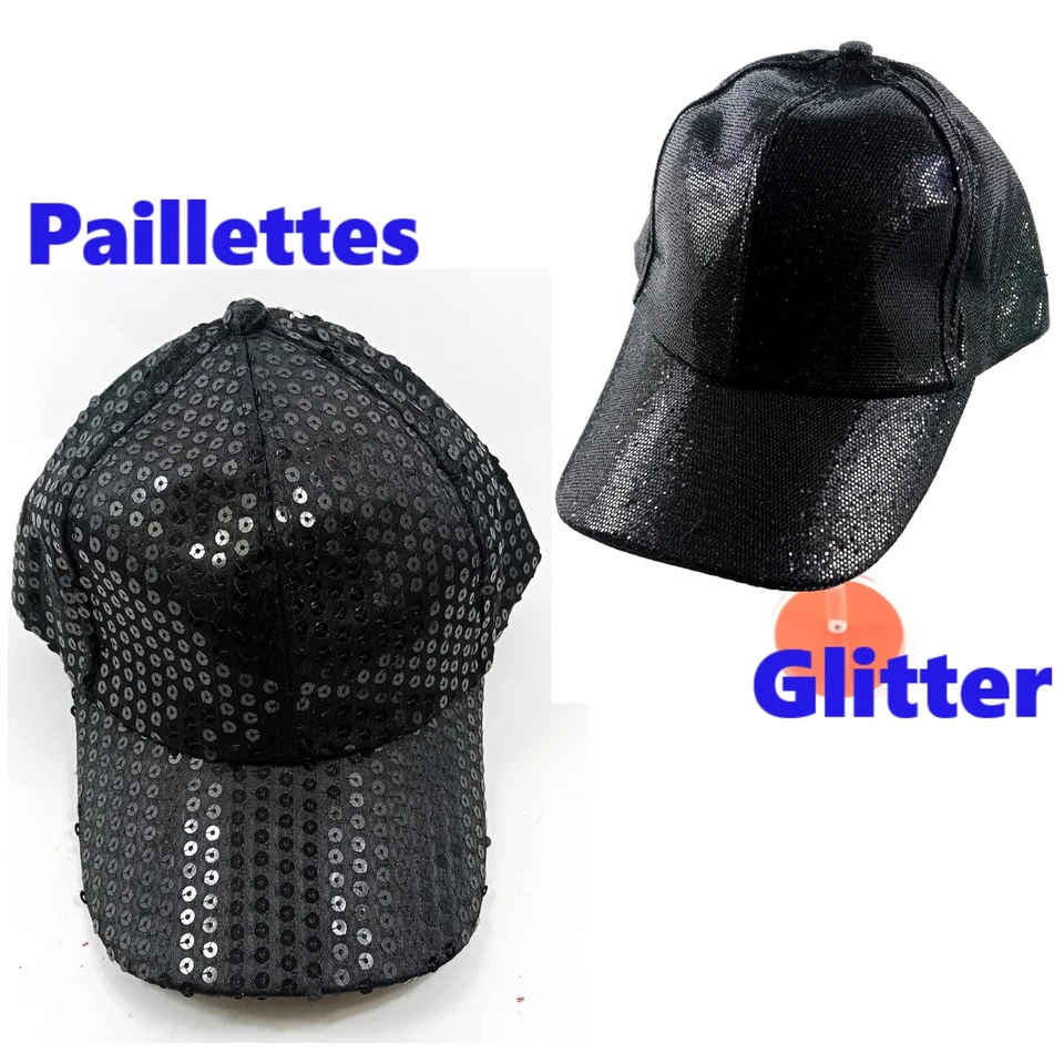 Berretto Da Baseball Cappello Hip-Hop Regolabile Glitter Paillettes Unisex Nero - Immagine 1 di 4