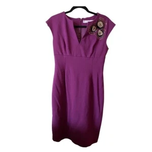 Trina Turk Womens Split V-Neck Cap Sleeve A-Line Midi Dress Purple Size 8 - Picture 1 of 20