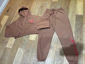 Victorias Secret PINK Brown Zip Up Hoodie Tracksuit Set Size M - Picture 1 of 12