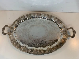 Vtg Barbour Silverplate Large Footed Serving Tray with Floral Decorations #5610 - Picture 1 of 12