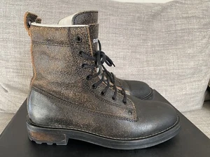 DIESEL WOMENS D-THROUPER Gull Grey LEATHER COMBAT ANKLE BOOTS  UK 6  39 RRP £220 - Picture 1 of 16