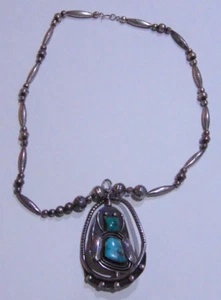 VTG. NATIVE AMERICAN STERLING SILVER SPINNER TURQUOISE/CORAL NECKLACE SIGNED - Picture 1 of 14