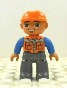Lego Duplo Figure Lumberjack/Construction Worker orange/gray round eyes - Picture 1 of 3