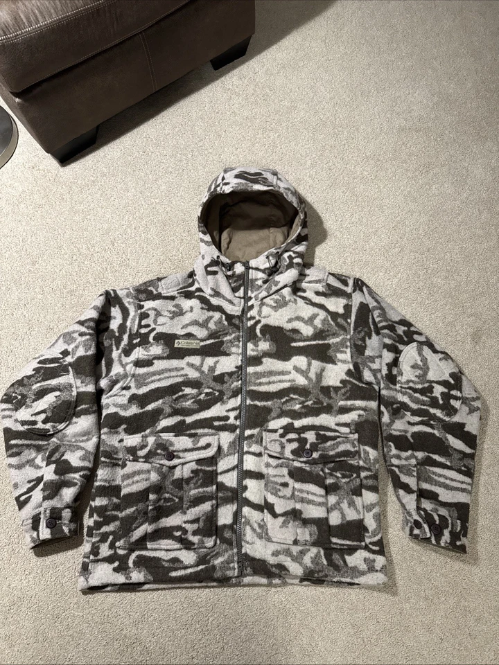 Columbia Monarch Pass Gallatin Wool Blend Hooded Jacket Outfitter Snow Camo Lrg - Image 1 of 4