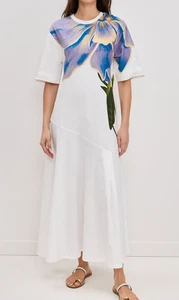 ๐$198 FARM RIO BLUE FLOWER ASYMMETRICAL MAXI DRESS NEW SZ LARGE FITS XL TOO - Picture 1 of 6