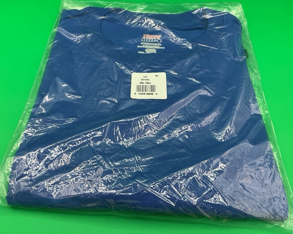 Hanes 518T Mens Beefy T Tall T-Shirt Size 3XLt Deep Royal Blue