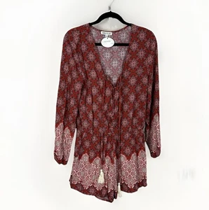 Neu mit Etikett Quasten N Spitze Blumen Langarm Strampler rot V-Ausschnitt Quasten Damen Large - Bild 1 von 6