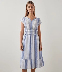 Rails Ashlyn Nevis Striped Metallic Linen Midi Dress -Size Large - Picture 1 of 6