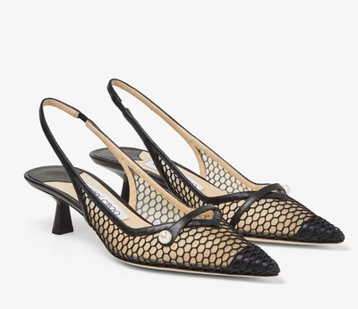 Jimmy Choo AMITA Black Fishnet Mesh & Nappa Slingback Pumps 40.5 US 10.5 Luxury - Image 1 of 4