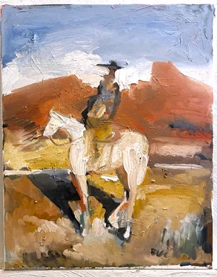 "Pintura al óleo sobre lienzo surrealismo vaquero caballo occidental Arizona 16""x20"" original" Foto 1 de 4