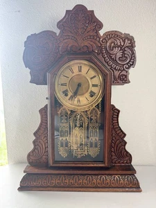 Antique E. Ingraham Wooden Mantel Clock w/ Key - Untested - RARE Ornate VTG - Picture 1 of 7