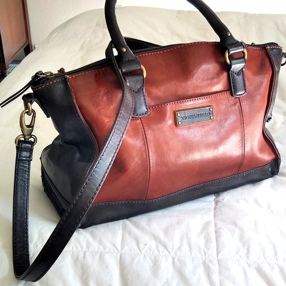 Bolso Bandolera TIGNANELLO Dos Tonos Sillín y Cuero Marrón Caoba Foto 1 de 4