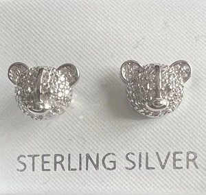 Teddy Bear Stud Earrings Encrusted Stone Set 925 Sterling Silver 9 x 6mm NEW - Picture 1 of 5