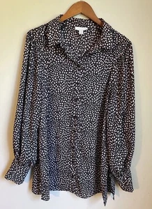 TopShop Black and Pink Blouse Sz 10 Dot Print Long Sleeve Button Up Top Career - Picture 1 of 7