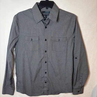 Murano Slim Fit Performance Shirt Black And White Squares, Medium, Long Sleeve - Imagem 1 de 4